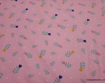 Flannel Fabric - Happy Floral Pink - By the yard - 100% Cotton Flannel
