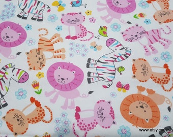 Flannel Fabric - Baby Zoo White - By the yard - 100% Cotton Flannel