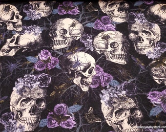 Flannel Fabric - Haunted Hollows Floral Skulls - By the Yard - 100% Cotton Flannel