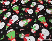 Christmas Flannel Fabric - Snowmen on Black Premium Flannel - By the yard - 100% Cotton Flannel