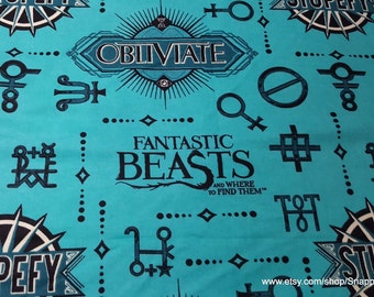 Character Flannel Fabric - Fantastic Beasts Teal - By the Yard - 100% Cotton Flannel