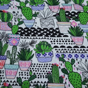 Flannel Fabric Trendy Potted Cacti By the yard 100% Cotton Flannel image 1
