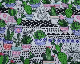 Flannel Fabric - Trendy Potted Cacti - By the yard - 100% Cotton Flannel