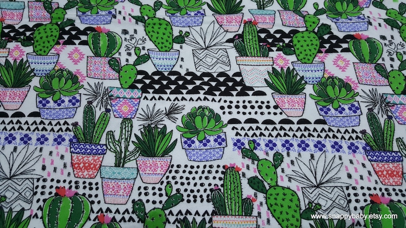 Flannel Fabric Trendy Potted Cacti By the yard 100% Cotton Flannel image 1