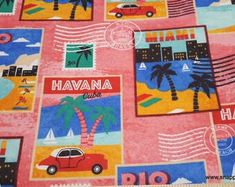 Flannel Fabric - Traveling Postage Stamp - By the yard - 100% Cotton Flannel