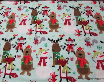 Christmas Flannel Fabric - Animals in Scarves - By the yard - 100% Cotton Flannel