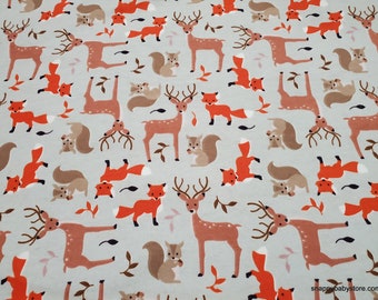 Flannel Fabric - Tame Woodland Critters - By the yard - 100% Cotton Flannel