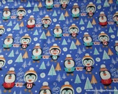 Christmas Flannel Fabric - Toasty Penguins - By the yard - 100% Cotton Flannel