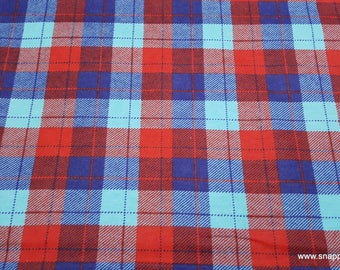 Flannel Fabric - Harper Plaid Aqua Red - By the yard - 100% Cotton Flannel