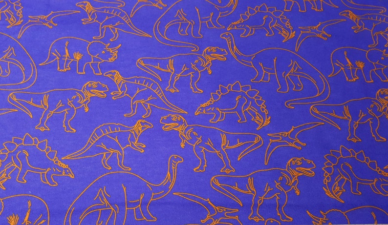 Flannel Fabric Orange Outline Dinos By the yard 100% Cotton Flannel image 1