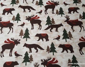 Flannel Fabric - Woodland Retreat Animals Premium - By the yard - 100% Premium Cotton Flannel
