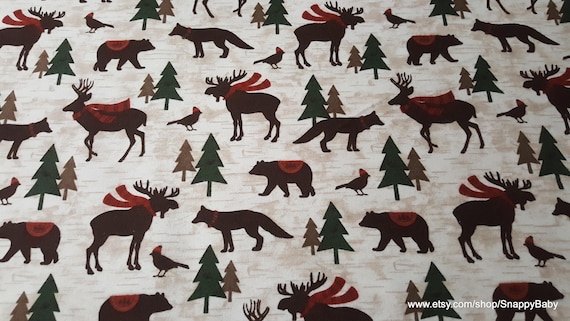 Woodland Retreat Animals Premium 100/% Premium Cotton Flannel Flannel Fabric By the yard