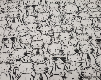 Flannel Fabric - Gray Sketch Cats - By the yard - 100% Cotton Flannel