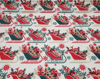 Christmas Flannel Fabric - Yesteryuletide Santa Sleighs - By the yard - 100% Cotton Flannel