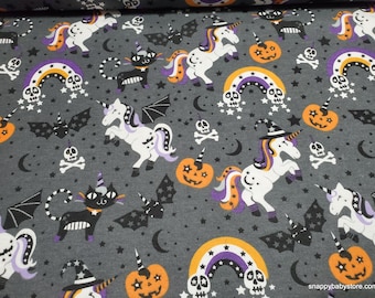 Remnant Flannel Fabric - Halloween Unicorns - Choose your Size - 100% Cotton Flannel