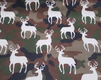 Remnant Flannel Fabric - Stag Silhouette on Camo - Choose your Size - 100% Cotton Flannel