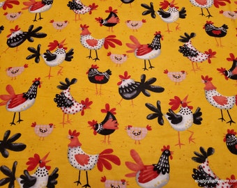 Flannel Fabric - Chickens Yellow - By the yard - 100% Cotton Flannel