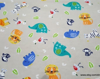 Flannel Fabric - Tossed Safari - By the yard - 100% Cotton Flannel