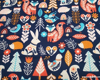 Flannel Fabric - Folk Wilderness Animals - By the Yard - 100% Cotton Flannel