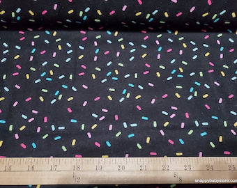Flannel Fabric - Pastel Sprinkles on Black - By the yard - 100% Cotton Flannel