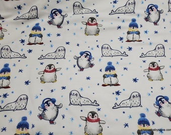 Christmas Flannel Fabric - Seals and Penguins - By the yard - 100% Cotton Flannel