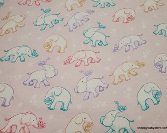 Flannel Fabric - Momma and Baby Elephant Light Pink - By the yard - 100% Cotton Flannel