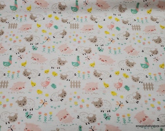 Flannel Fabric - Farm Life White - By the yard - 100% Cotton Flannel