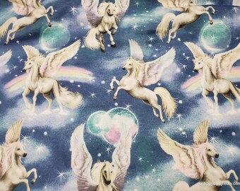 Flannel Fabric - Celestial Pegasus on Blue - By the yard - 100% Cotton Flannel
