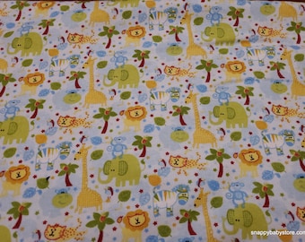 Flannel Fabric - Jungle Animals Light Blue - By the yard - 100% Cotton Flannel