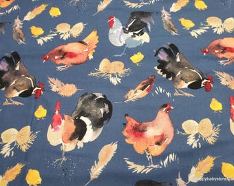 Remnant Flannel Fabric - Chickens - Choose your Size - 100% Cotton Flannel