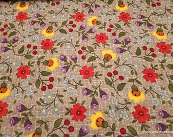 Premium Flannel Fabric - Bonnies Butterflies Floral on Taupe Premium - By the yard - 100% Cotton Flannel