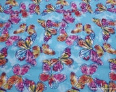 Flannel Fabric - Watercolor Butterfly on Blue - By the yard - 100% Cotton Flannel