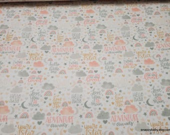 Flannel Fabric - Love You to the Moon Blush - By the yard - 100% Cotton Flannel