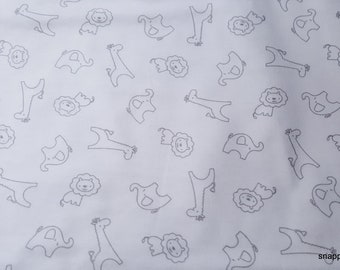 Flannel Fabric - Grey Outline Safari - By the yard - 100% Cotton Flannel