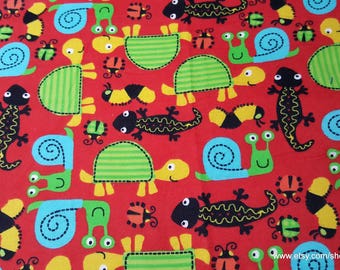 Flannel Fabric - Crawlers on Red - By the yard - 100% Cotton Flannel