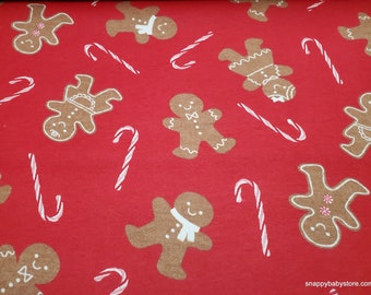 Christmas Flannel Fabric - Nice List Tossed Gingerbread Red - By the yard - 100% Cotton Flannel