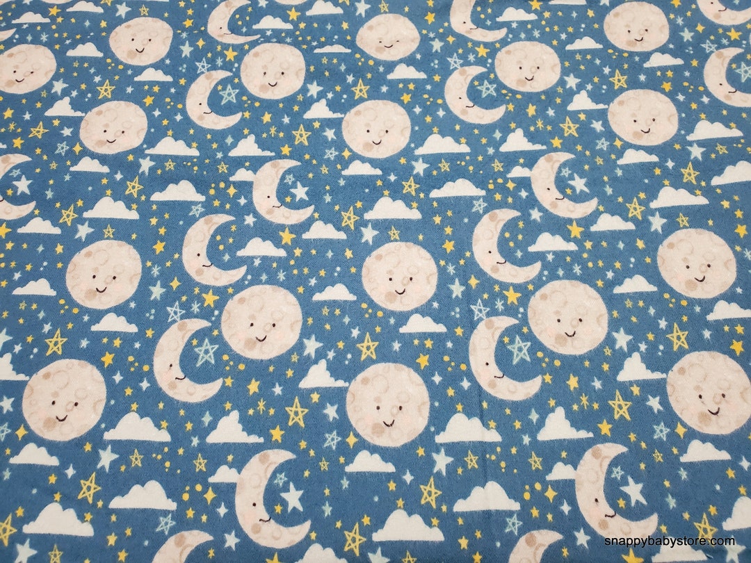 Flannel Fabric Baby Boy Moon and Stars Cobalt by the Yard Etsy