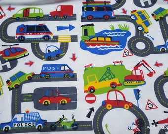 Flannel Fabric - Transportation Roadway - By the yard - 100% Cotton Flannel