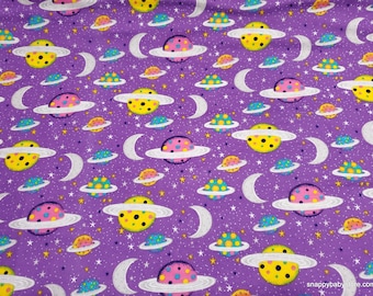 Flannel Fabric - Planets on Purple - By the yard - 100% Cotton Flannel