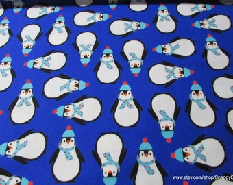 Christmas Flannel Fabric - Winter Penguins Blue - By the yard - 100% Premium Cotton Flannel