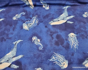 Flannel Fabric - Watercolor Whales - By the Yard - 100% Cotton Flannel