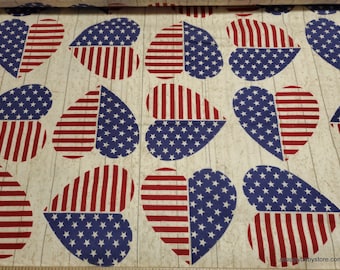 Flannel Fabric - American Hearts - By the yard - 100% Cotton Flannel