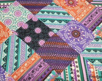 Flannel Fabric - Warm Sunset Patchwork - By the yard - 100% Cotton Flannel