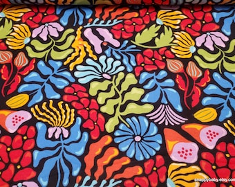 Flannel Fabric - Nostalgic Nod Bright Floral on Black - By the yard - 100% Cotton Flannel