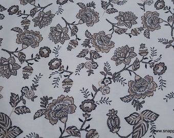 Flannel Fabric - Cream Floral - By the yard - 100% Cotton Flannel