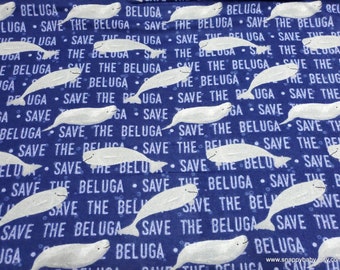Flannel Fabric - Save the Beluga - By the yard - 100% Cotton Flannel