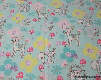 Flannel Fabric - Sweet Woodland Animals on Light Blue - By the Yard - 100% Cotton Flannel