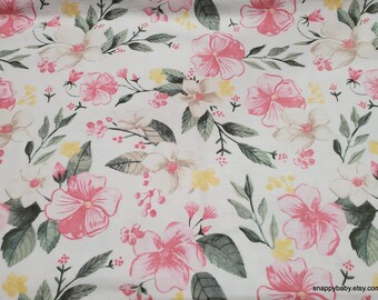 Flannel Fabric - Soft Floral on White - By the yard - 100% Cotton Flannel