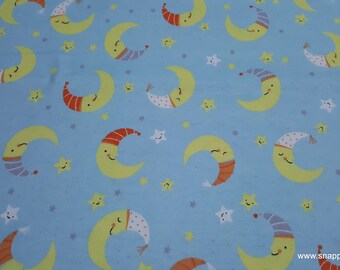 Flannel Fabric - Happy Moon Stars - By the yard - 100% Cotton Flannel