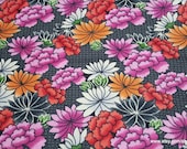 Flannel Fabric - Sunset Flowers on Black - By the yard - 100% Cotton Flannel